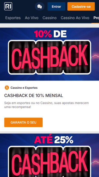Oferta de cashback na Rivalo