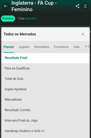 Mercados de apostas disponíveis para o futebol feminino na bet365
