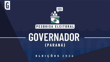Ilustração feita pela Gazeta do Povo sobre pesquisa eleitoral nas Eleições 2026 com as palavras Governador e Paraná, e a bandeira do Paraná