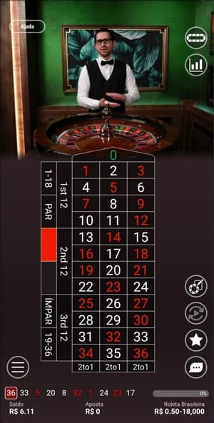 Roleta transmitida no cassino ao vivo
