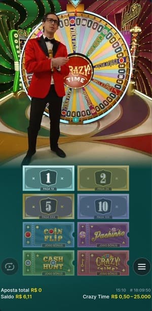Crazy Time, um dos jogos ao vivo mais populares
