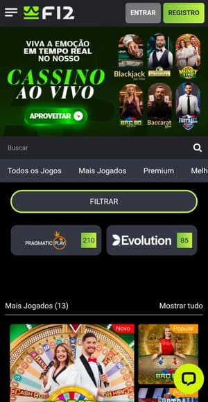 Tela inicial do cassino ao vivo na F12.bet
