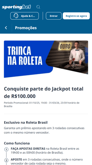 Oferta para roleta ao vivo na Sportingbet