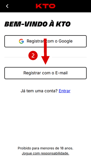 Segundo passo no tutorial de cadastro da KTO