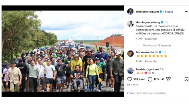 Em caminhada, Nikolas lembra de Daniel Silveira e Jair Bolsonaro