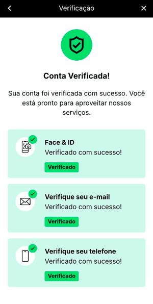 Notificação de Conta verificada na KTO após finalizar o processo