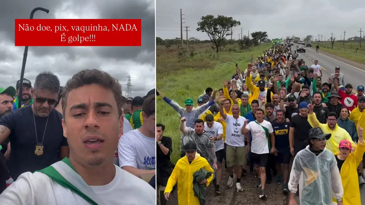 O deputado federal Nikolas Ferreira está caminhando 240 quilômetros entre Paracatu (MG) e Brasília (DF), e alerta sobre golpe com sua imagem na internet
