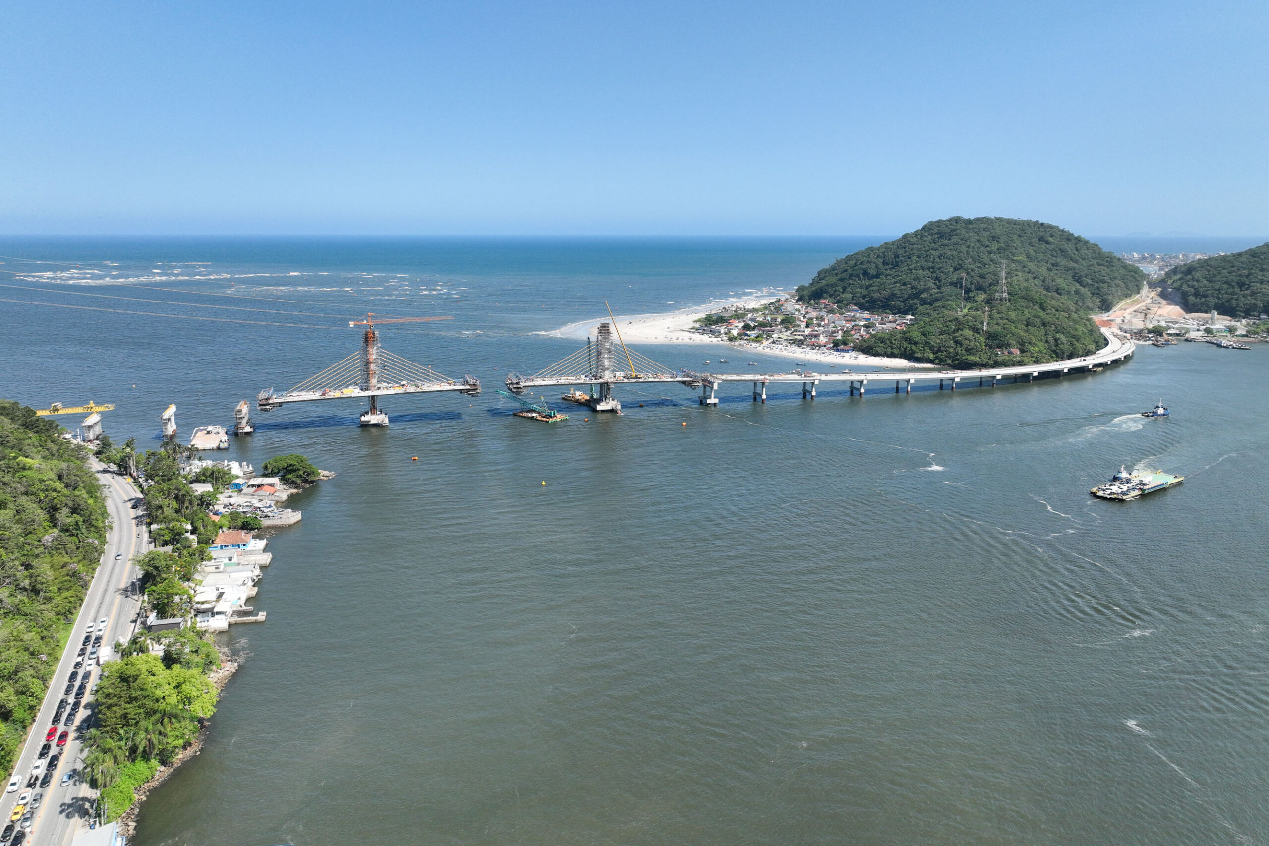 Ponte de Guaratuba alcança 88% de execução com a conclusão de todas as estacas.