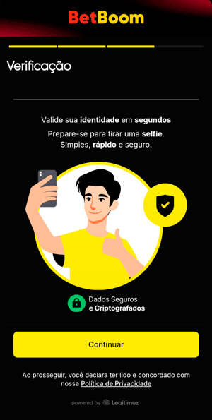 Interface de verificação de identidade durante o cadastro da BetBoom