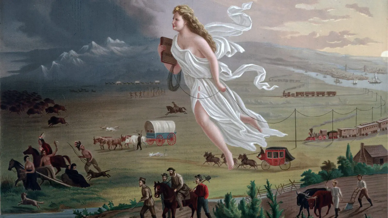 Quadro "Progresso Americano" (1873), do pintor John Gast: expansão para o oeste.