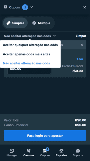 Opções do cupom de apostas na Stake
