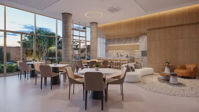 Onde o tempo parece desacelerar. A área de bem-estar do Amira Cabral combina o design linear de Jayme Bernardo com uma atmosfera de refúgio urbano. Um convite ao descanso, sem precisar sair de casa.