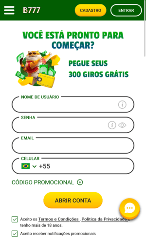 Formulário de cadastro na Brazino777