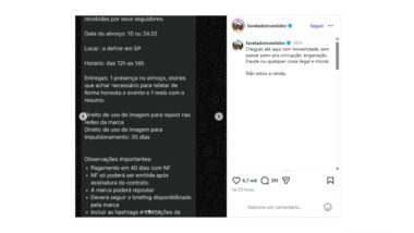 Influenciador expõe contato de agência para cotação, com condições para participação em evento de defesa do BRB em relação ao caso Master.