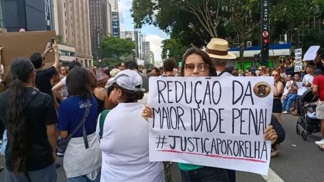Manifestantes cobram redução da maioridade penal em protestos pela morte do cão Orelha no país