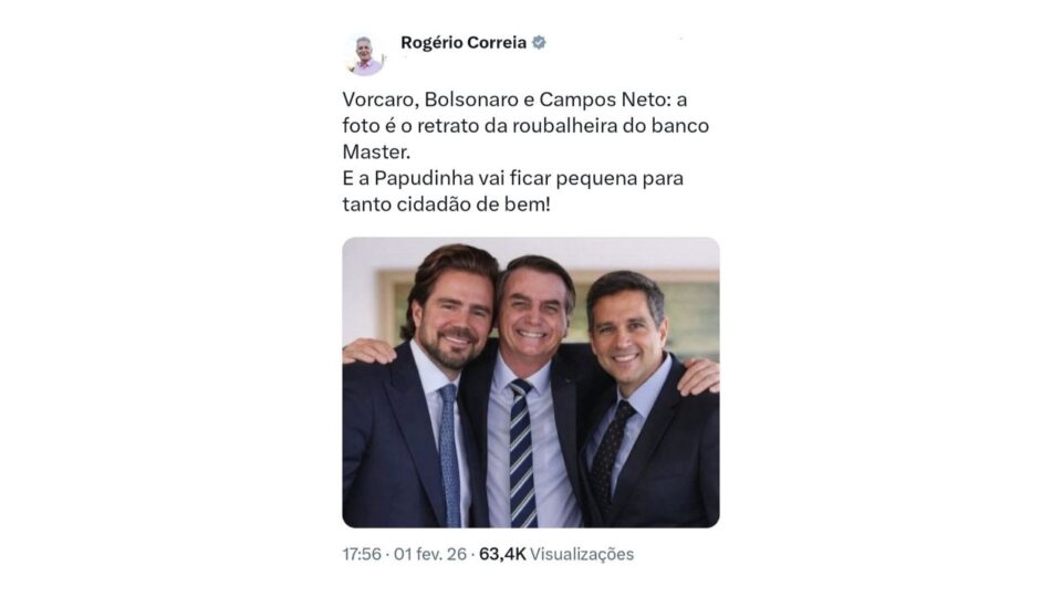 Deputado do PT gera críticas por montagem que une Bolsonaro a Vorcaro