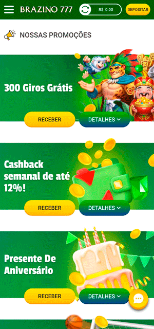 Página de promoções da Brazino777, com oferta de giros grátis sem depósito