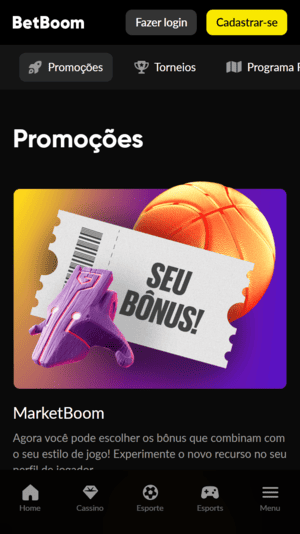 Tela inicial da Betboom