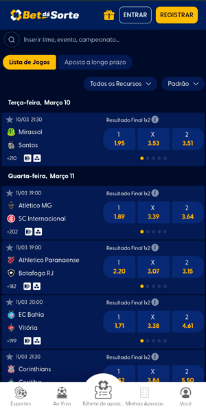 Seção de mercados de apostas no Brasileirão da BetdáSorte