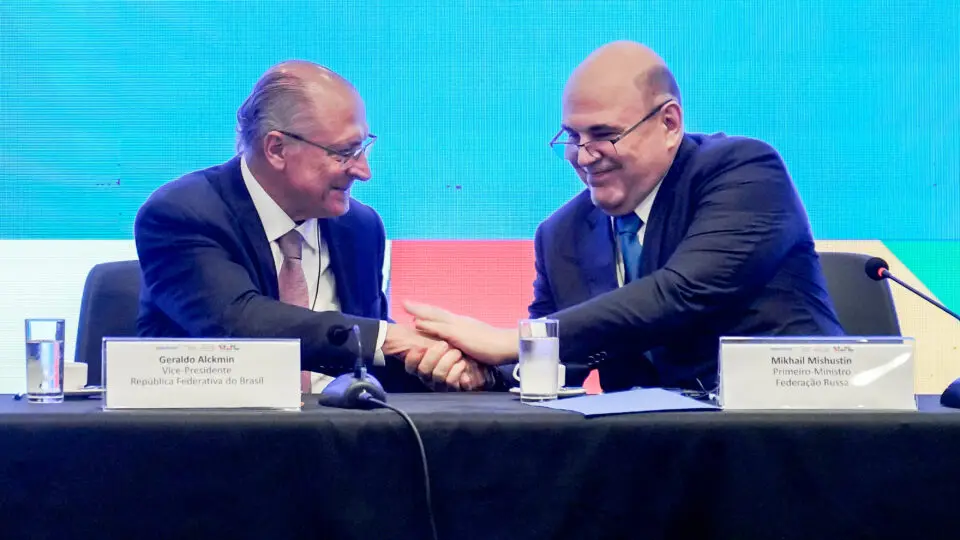 O vice-presidente da República e ministro do Desenvolvimento, Indústria, Comércio e Serviços, Geraldo Alckmin, e o primeiro-ministro da Rússia, Mikhail Mishustin, durante a 8ª Reunião da Comissão Brasil-Rússia de Alto Nível de Cooperação, no Palácio do Itamaraty.