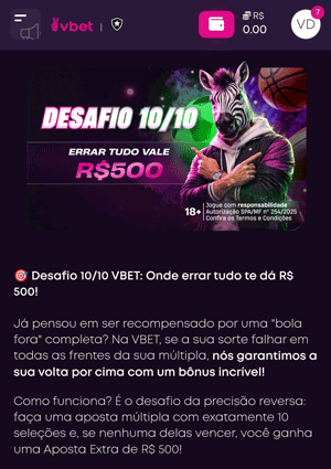 Página do bônus Desafo 10/10 na VBET, que atua como proteção para apostas múltiplas