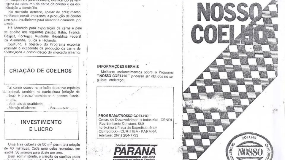 Folder explicativo do programa Nosso Coelho, do governo do Paraná