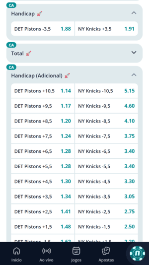 Handicap em basquete na Novibet
