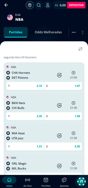 Página de mercados de apostas da NBA na Novibet, com SuperOdds em destaque
