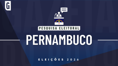Ilustração feita pela Gazeta do Povo sobre pesquisa eleitoral nas Eleições 2026, com o nome do estado de Pernambuco e a bandeira de Pernambuco.
