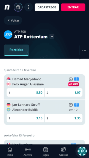 Mercados de apostas em tênis disponíveis na Novibet