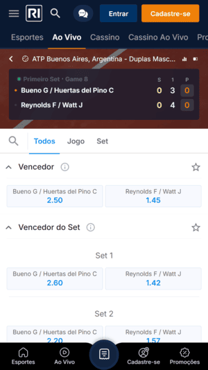 Mercados de apostas em tênis na Rivalo
