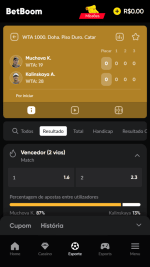 Mercados de apostas em tênis na Betboom
