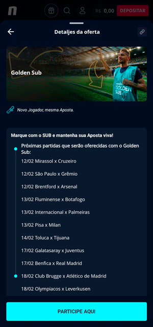 Captura de tela GoldenSub, disponível com o código Novibet