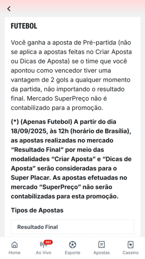 Oferta de pagamento antecipado para futebol na Superbet