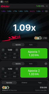 Rodada do jogo Aviator em andamento