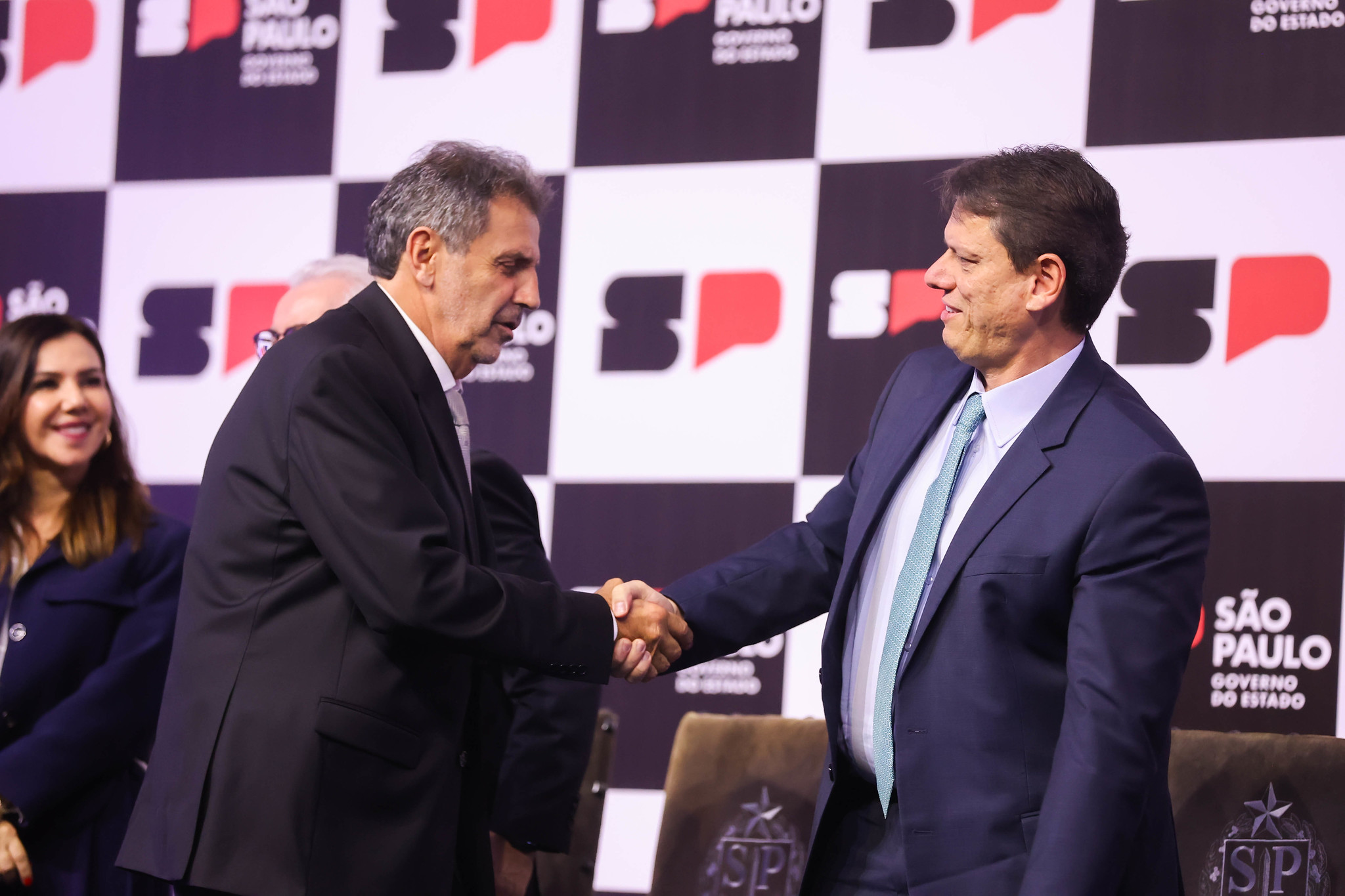 O secretário paulista da Segurança Pública, Osvaldo Nico Gonçalves, e o governador de São Paulo, Tarcísio de Freitas.