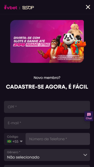 Segundo passo no cadastro da Vbet