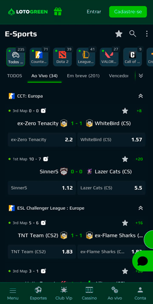 Seção de eSports na Lotogreen com eventos ao vivo