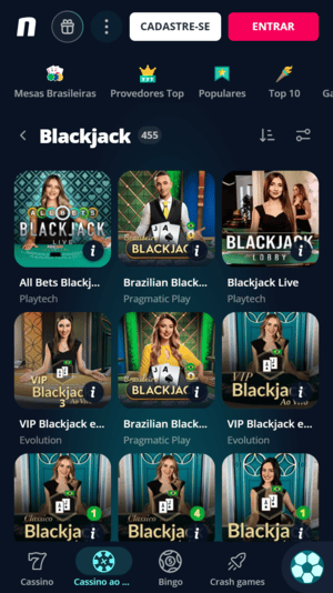 Opções de mesas de blackjack ao vivo na Novibet
