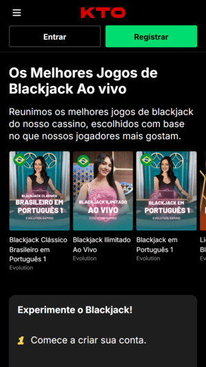 Catálogo de blackjack ao vivo disponível na KTO