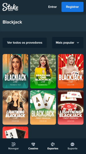 Mesas de blackjack ao vivo oferecidas pela Stake