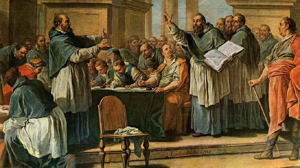 Detalhe de “Santo Agostinho debatendo com donatistas”, de Charles-André van Loo.