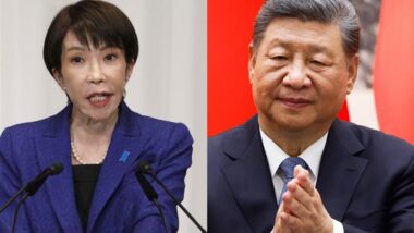 A primeira-ministra do Japão, Sanae Takaichi, e o ditador da China, Xi Jinping: países enfrentam atrito devido a divergências sobre Taiwan Imagem referente a matéria