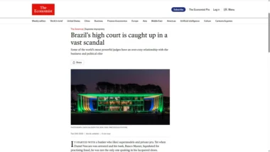 Revista britânica aponta Supremo como "intransigente" e relata polêmicas envolvendo Toffoli e Moraes.
