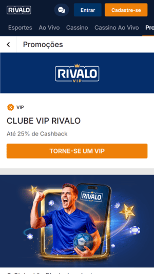Cashback de até 25% disponível na nova plataforma Rivalo
