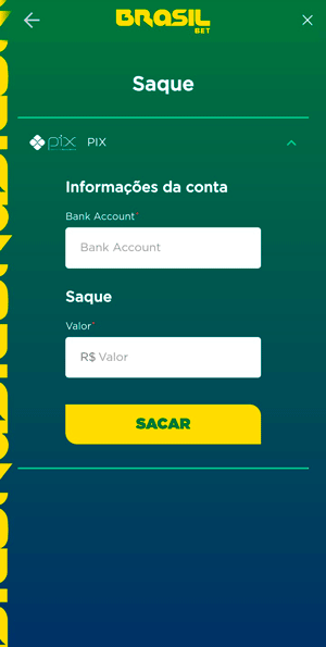 Interface de saque da Brasil Bet onde o usuário pode solicitar retiradas via Pix