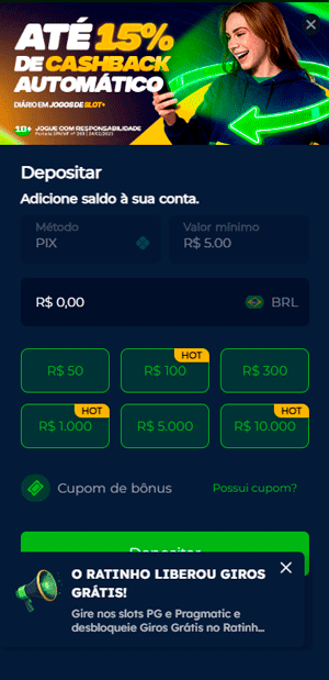 Página da interface de depósito via Pix na BR4bet