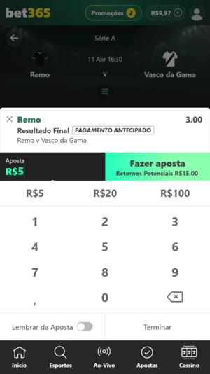 Bilhete de apostas esportivas da bet365