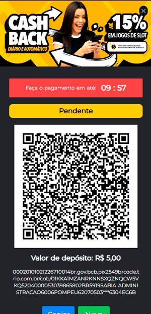 Interface de depósito na GoldeBet, onde é possível pagar com Pix no Nubank