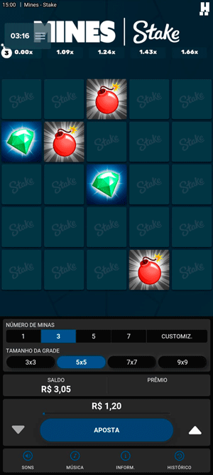  Interface do Mines, um crash game desenvolvido pela Spribe
